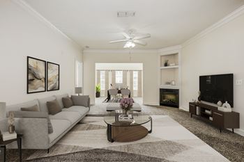 A living room with a couch and a coffee table
